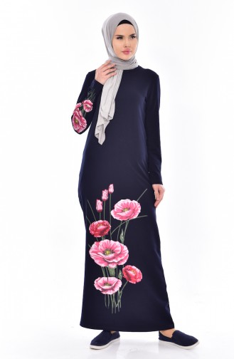 توبانور فستان مُحاك بتصميم مُطبع 2919-11 لون كحلي 2919-11