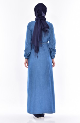 İnci Detaylı Kot Elbise 1713-01 Mavi
