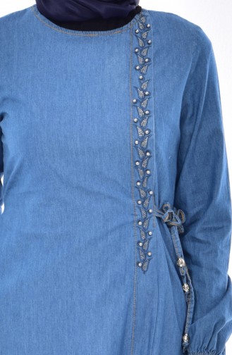 Jeans Kleid mit Perlen 1713-01 Blau 1713-01