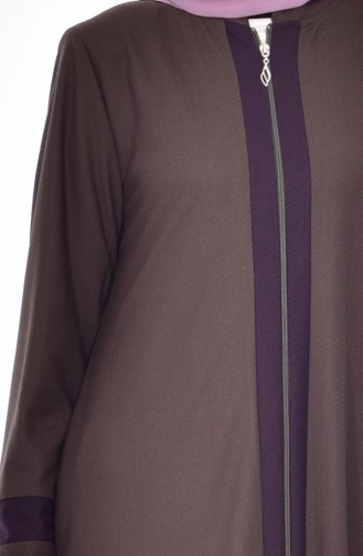 Garnili Zipped Abaya 0119-19 Khaki Green Purple 0119-19