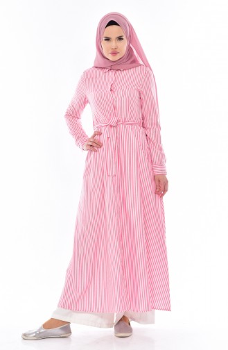 Stripe Belted Long Tunic 8127-06 Pink 8127-06