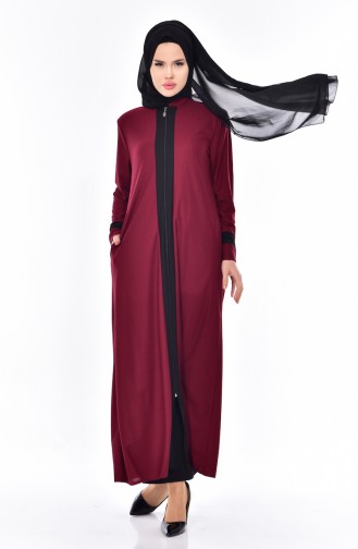 Patchwork Abaya mit Reißverschluss 0119-13 Weinrot Schwarz 0119-13