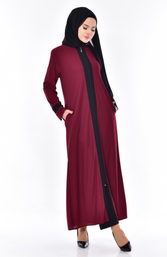 Patchwork Abaya mit Reißverschluss 0119-13 Weinrot Schwarz 0119-13