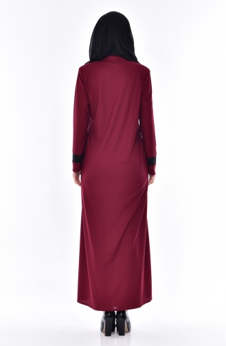 Zippered Abaya 0119-13 Claret Red Black 0119-13