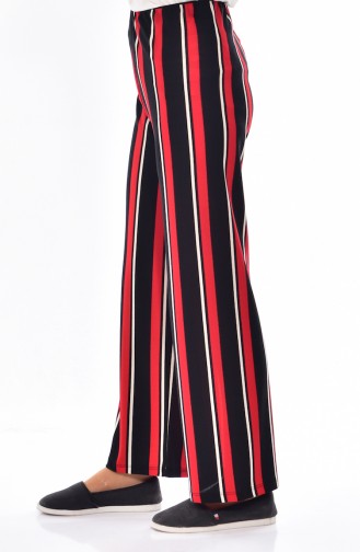 Pantalon Pattes Large a Rayure 7054A-03 Noir Rouge 7054A-03