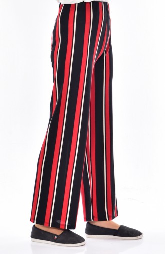 Pantalon Pattes Large a Rayure 7054A-03 Noir Rouge 7054A-03
