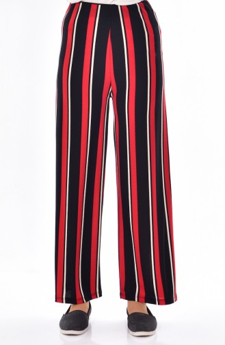 Pantalon Pattes Large a Rayure 7054A-03 Noir Rouge 7054A-03