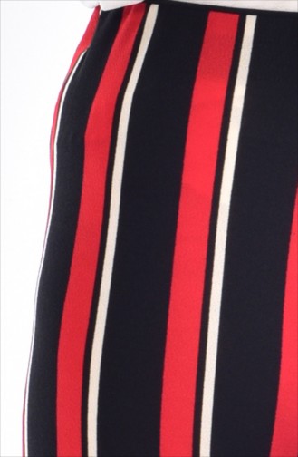 Çizgili Bol Paça Pantolon 7054A-03 Siyah Kırmızı
