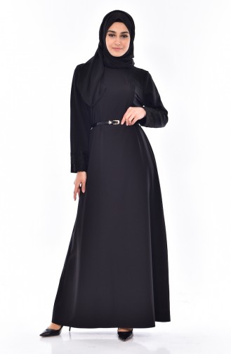فستان بتصميم حزام للخصر بمقاسات كبيرة 9001-01 لون أسود 9001-01