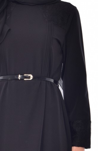 Büyük Beden Kemerli Elbise 9001-01 Siyah 9001-01