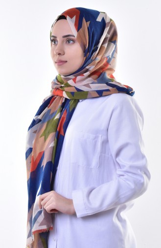 Desenli Cotton Şal 503226-03 İndigo