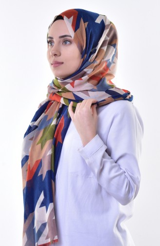 Desenli Cotton Şal 503226-03 İndigo
