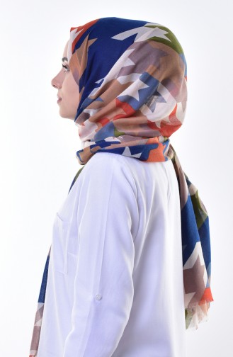 Desenli Cotton Şal 503226-03 İndigo