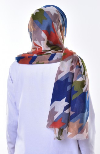 Desenli Cotton Şal 503226-03 İndigo