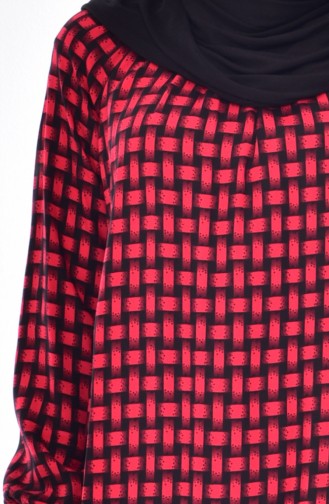 Geometrik Desenli Elbise 0182-01 Kırmızı