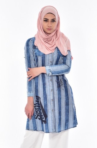 Gestreiftes Jeans Kleid 0710-01 Jeans Blau 0710-01