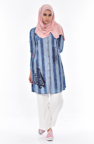 Striped Jeans Shirt 0710-01 Jeans Blue 0710-01