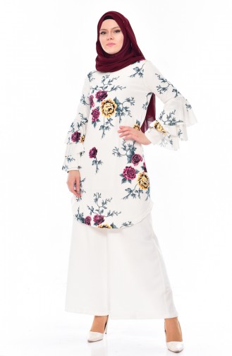 Flower Patterned Tunic 7374-04 Cream 7374-04