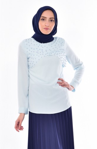 Blouse Perlées 0802-03 Bleu Menthe 0802-03