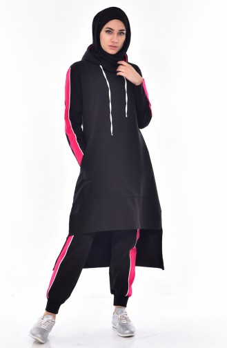 Ensemble Survêtement a Capuche 18024-02 Noir Rose 18024-02