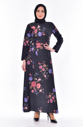 Flower Patterned Dress 4140A-03 Black 4140A-03