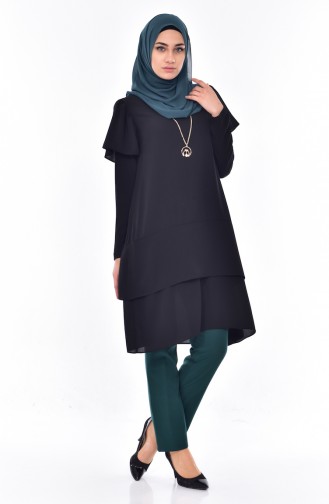 BWEST Frilly Necklace Tunic 8150-03 Black 8150-03