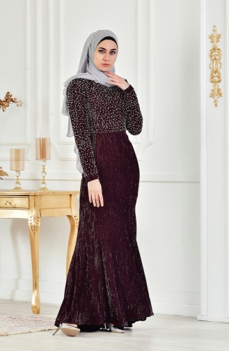 Claret Red Hijab Evening Dress 3130-02