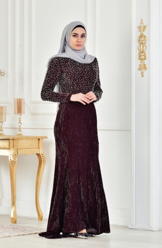 Claret Red Hijab Evening Dress 3130-02