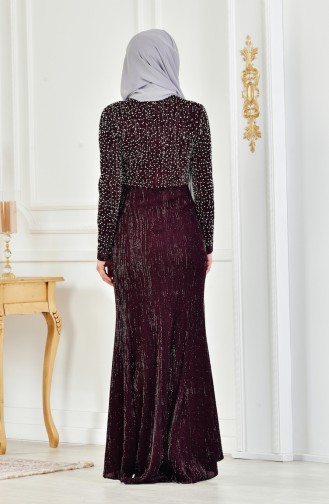 Robe de Soirée a Paillette et Perles 3130-02 Bordeaux 3130-02