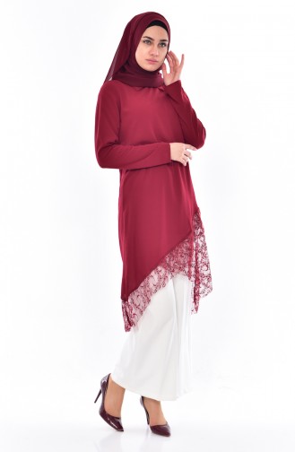 Asymmetrische Tunika mit Spitzen 2231-01 Weinrot 2231-01