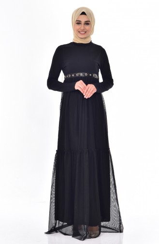 فستان بتصميم شبكي 9104-01 لون أسود 9104-01