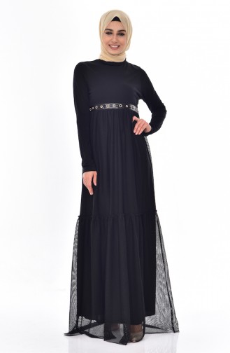 فستان بتصميم شبكي 9104-01 لون أسود 9104-01