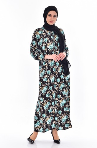 Dilber Rose Patterned Dress 6014-01 Blue 6014-01