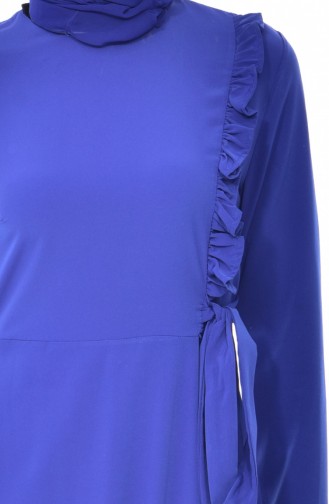 فستان سادة بتفاصيل من الكشكش 1228-03