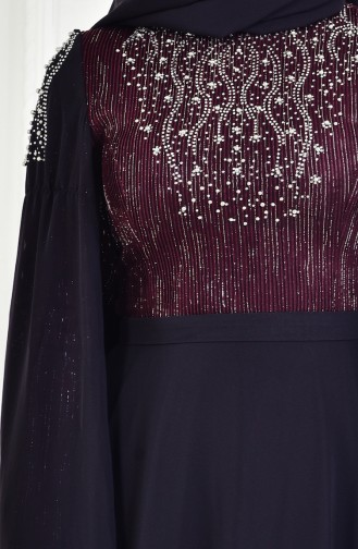 Robe de Soirée a Paillette İmprimée de Pierre 3132-02 Bordeaux Noir 3132-02