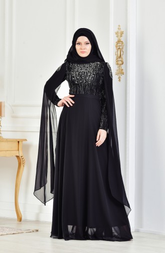 Black Hijab Evening Dress 3132-01