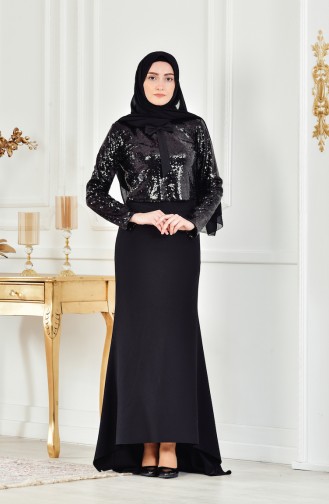 Black Hijab Evening Dress 40422-01