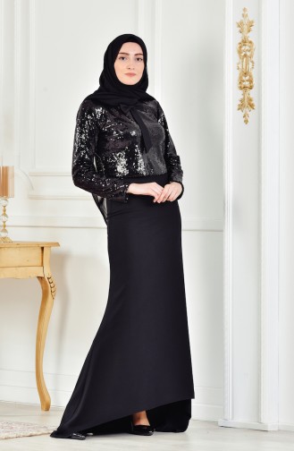 Black Hijab Evening Dress 40422-01