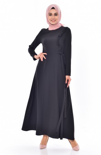 Fırfırlı Elbise 1228-05 Siyah