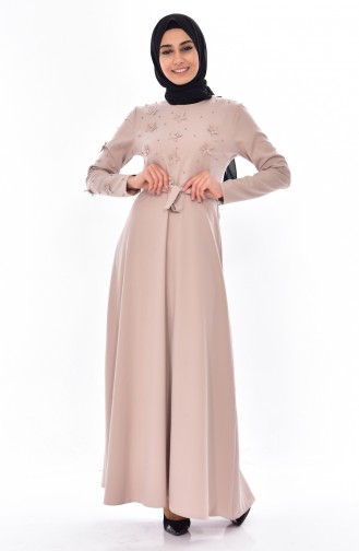 Hijab Kleid mit Gürtel 1085-05 Hell Nerz 1085-05