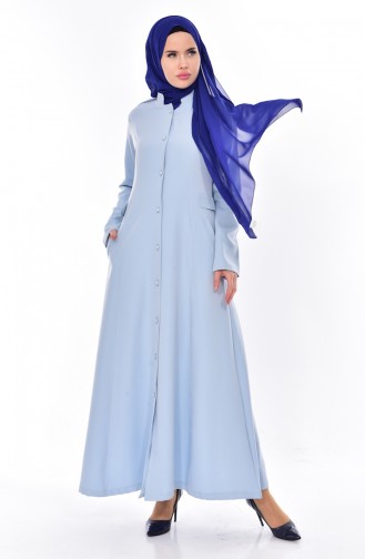 Hijab Mantel mit Knöpfen 6112-02 Baby Blau 6112-02
