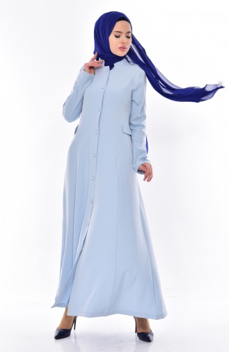 Hijab Mantel mit Knöpfen 6112-02 Baby Blau 6112-02