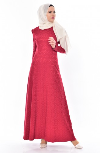 Claret Red Hijab Dress 7174-04