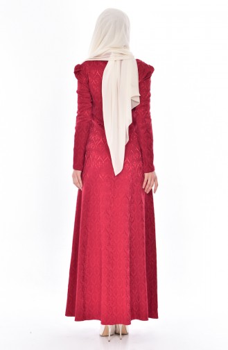 Claret Red Hijab Dress 7174-04