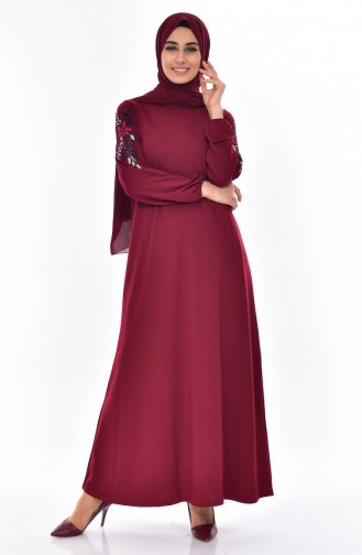 Claret Red Hijab Dress 5157-04