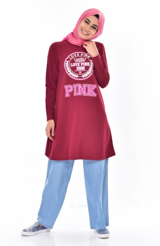 Baskılı Spor Tunik 5050-06 Bordo