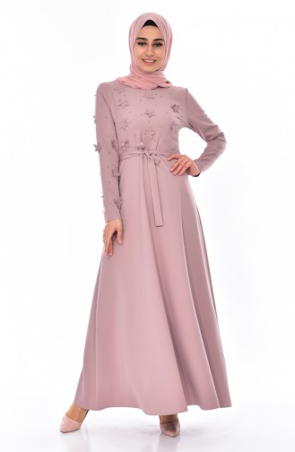 Hijab Kleid mit Gürtel 1085-03 Rosa 1085-03