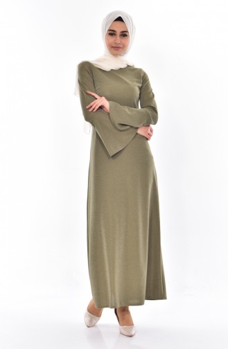 دلبر فستان بأكمام تصمميم اسباني مُحاك بتفاصيل لامعة6019-01لون اخضر كاكي 6019-01