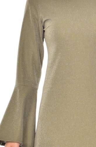 دلبر فستان بأكمام تصمميم اسباني مُحاك بتفاصيل لامعة6019-01لون اخضر كاكي 6019-01