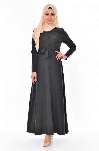 Hijab Kleid mit Gürtel 1085-04 Khaki 1085-04